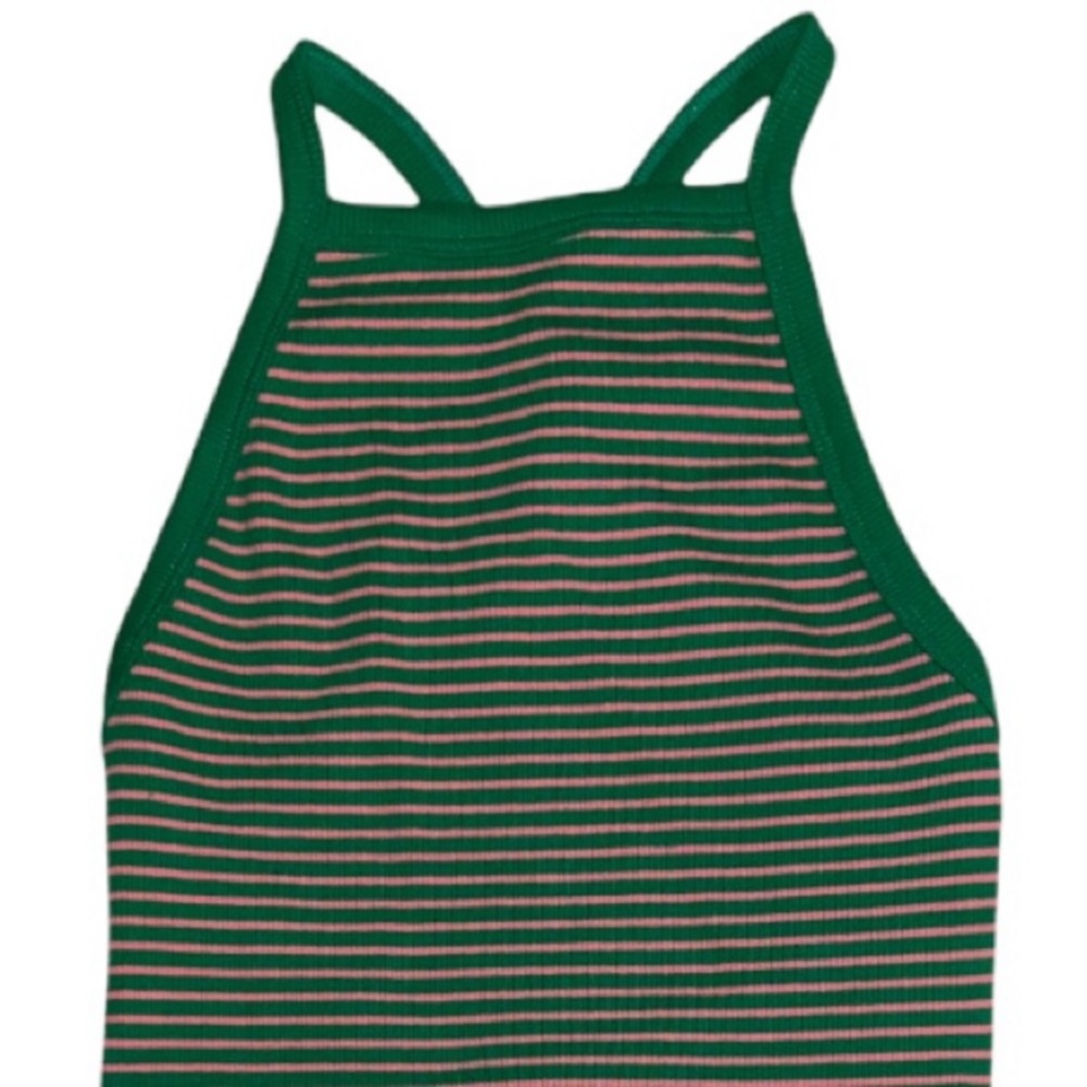 Zara green and pink striped halter romper